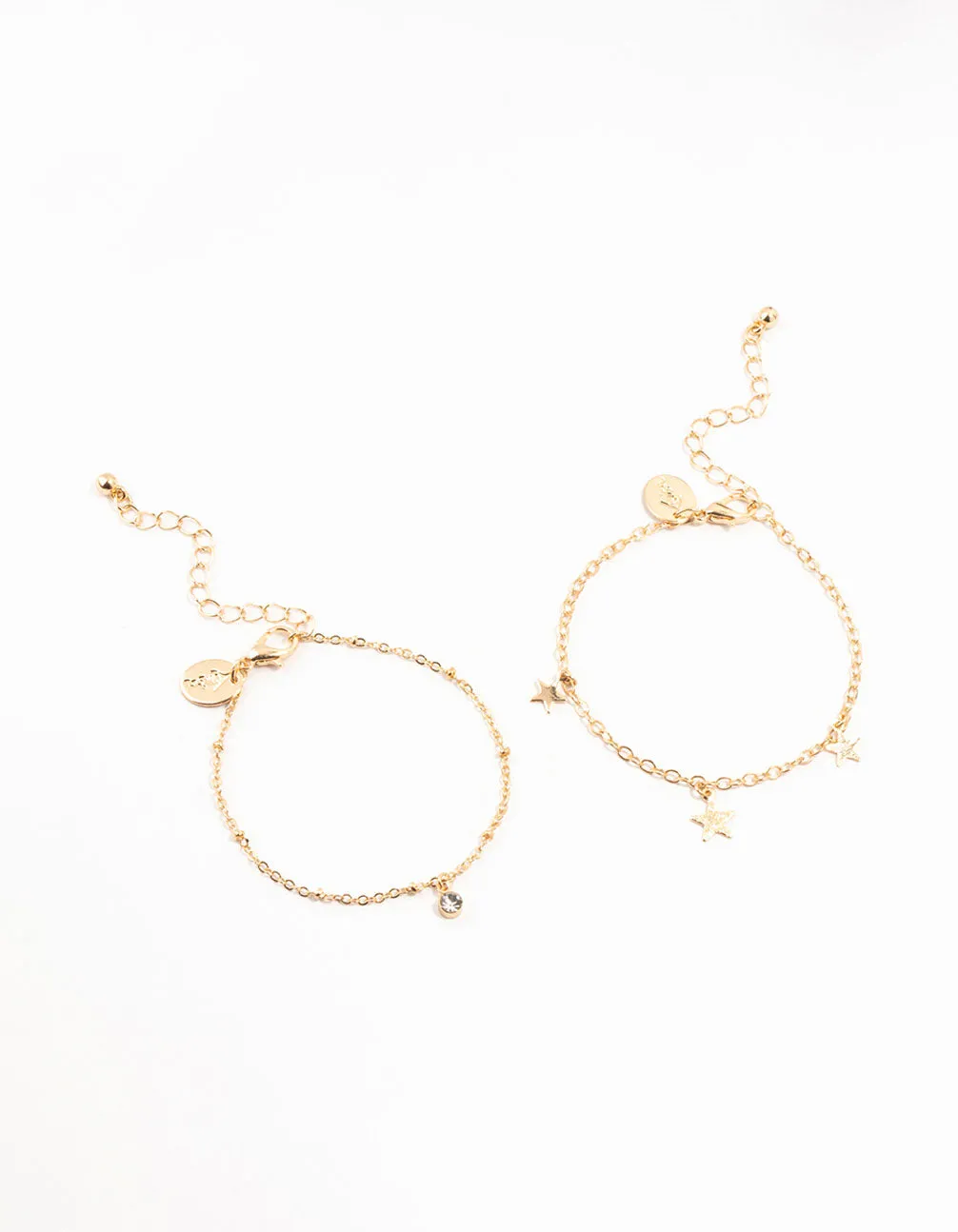 Gold Diamante Star Charm Bracelets 2-Pack