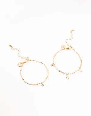 Gold Diamante Star Charm Bracelets 2-Pack
