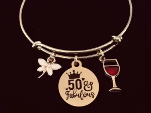 Gold Expandable Bracelet 50 and Fabulous Adjustable Wire Bangle Meaningful 50th Birthday 50 One Size Fits All Gift