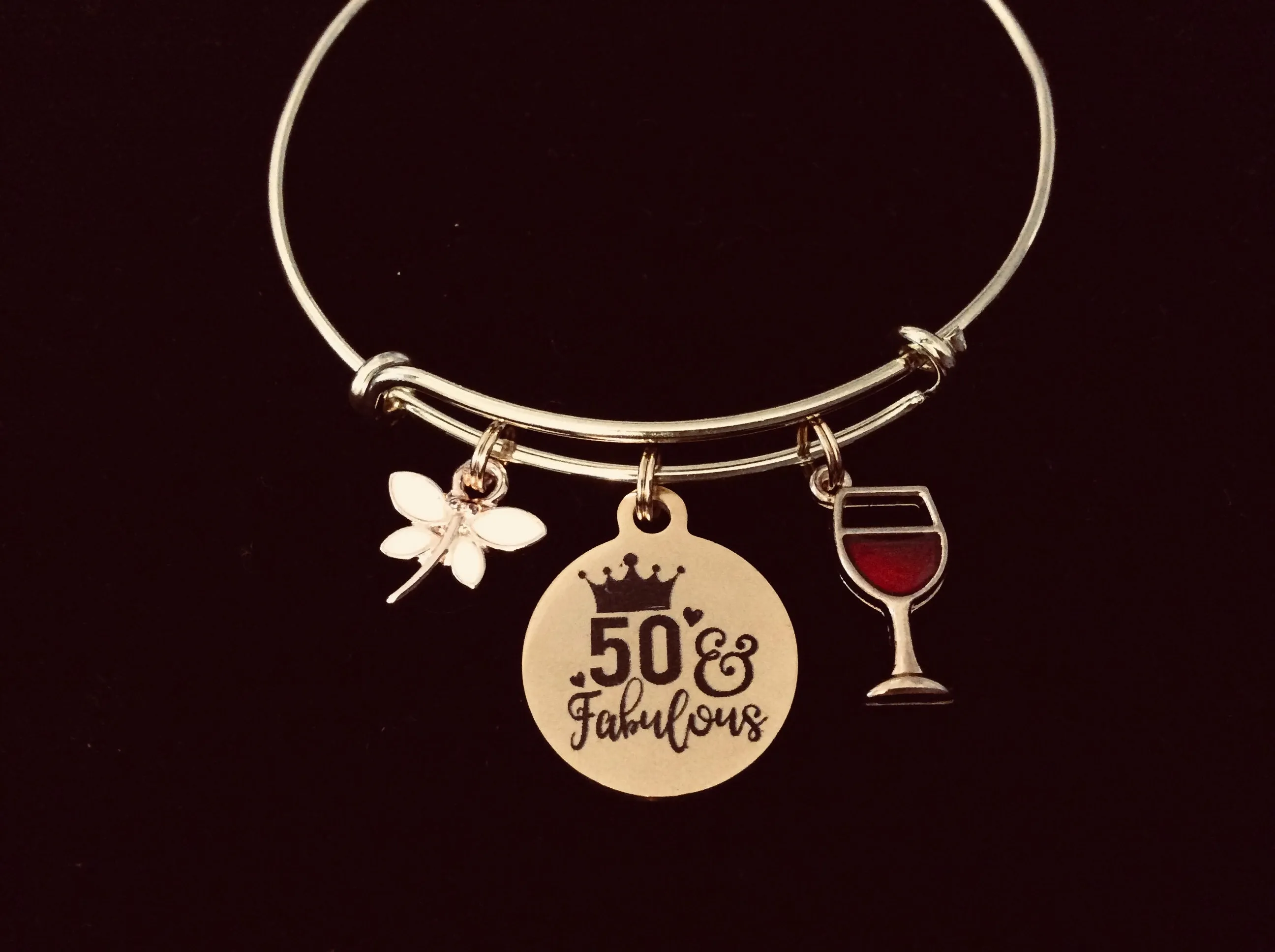 Gold Expandable Bracelet 50 and Fabulous Adjustable Wire Bangle Meaningful 50th Birthday 50 One Size Fits All Gift