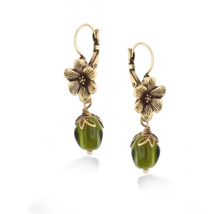 GOLD FLOWERGREEN BEADS DROP EARRINGS #219GN3101 (1A1/1C13/4B1)