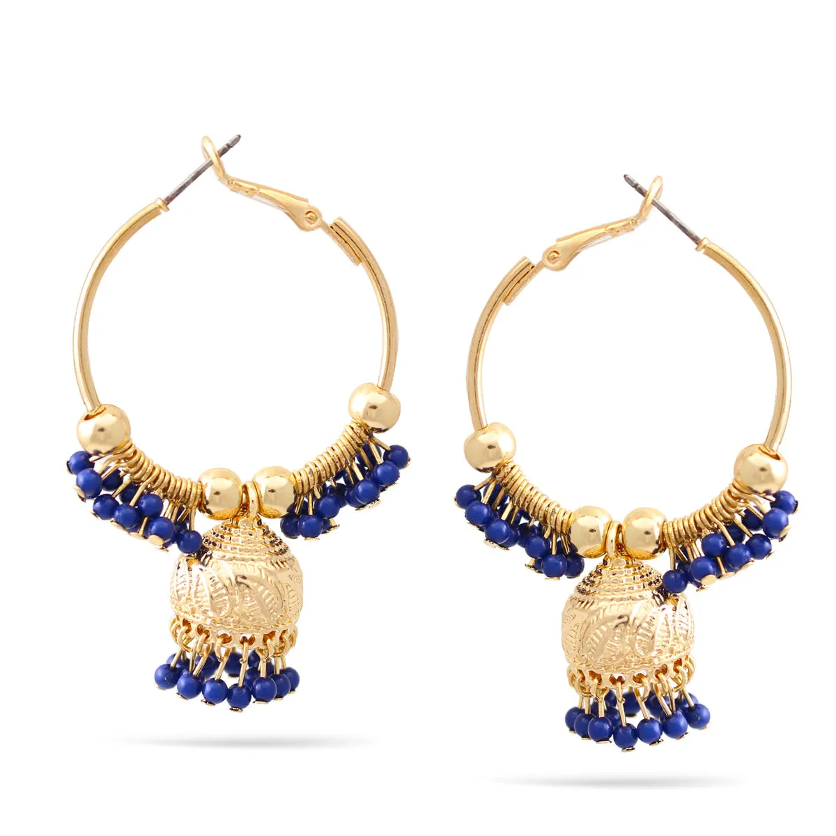 GOLD NAVY BEADS DOGRA JHUMKA CHANDELIER EARRINGS #SQ313-76-3