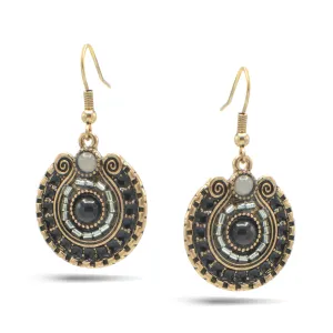GOLD OXIDIZE ROUND DISK WITH  BEAD EARRINGS#SE25049GDGRY (NA16/KD6)