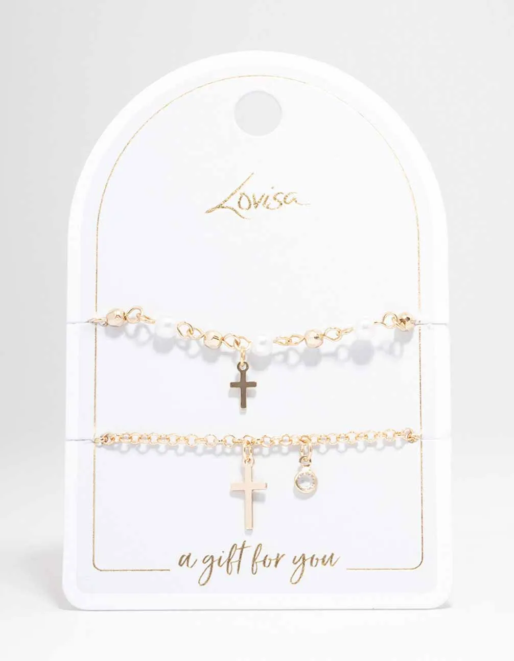 Gold Pearl Cross Charm Bracelet Pack