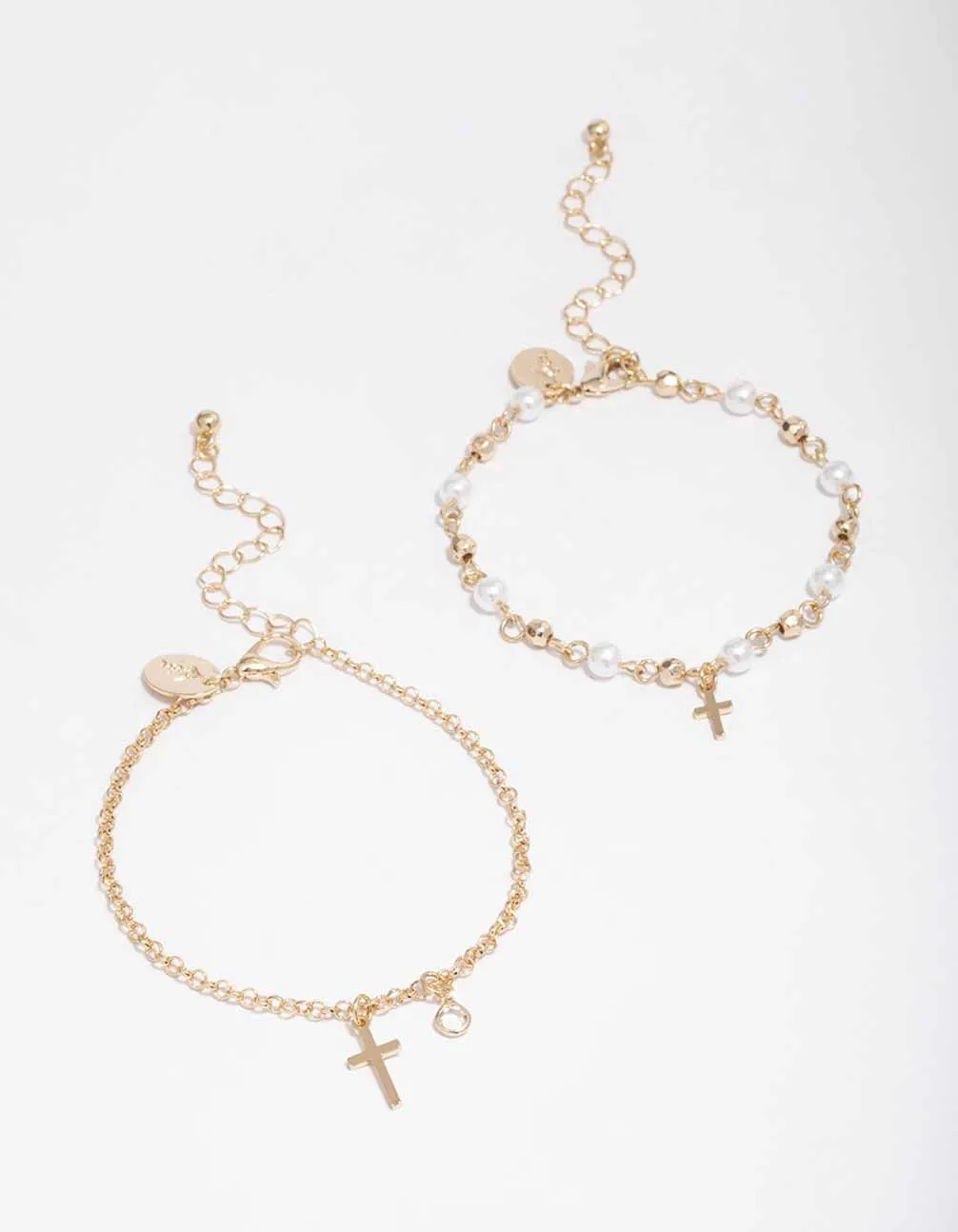 Gold Pearl Cross Charm Bracelet Pack