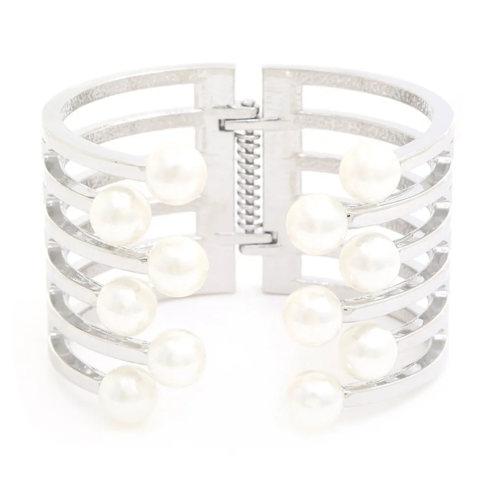 Gold Plated Metal Pearl Cuff Bracelet