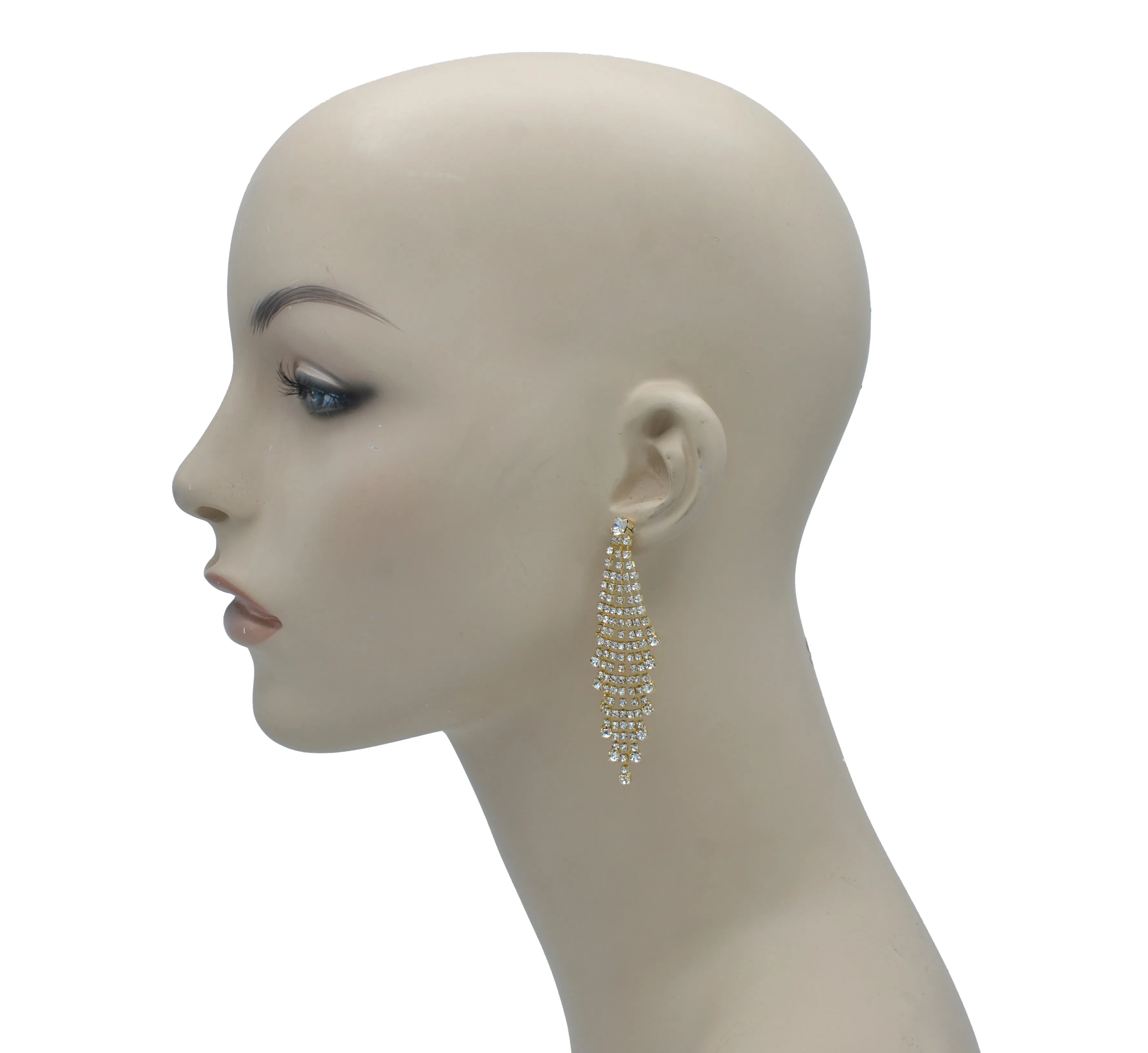 GOLD RHINESTONE CRYSTAL CHANDELIER EARRINGS #SQ6043G (GE16)
