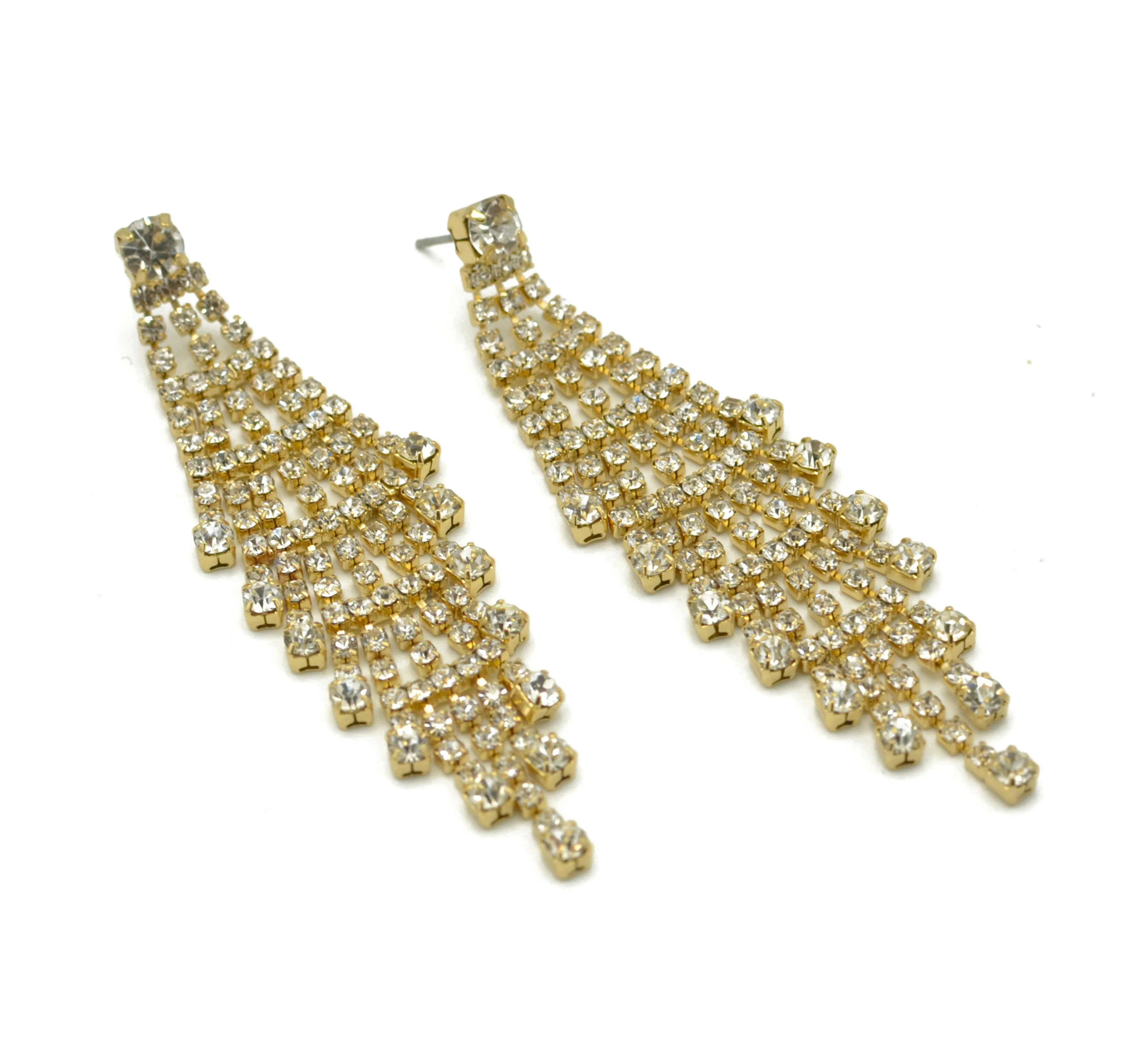 GOLD RHINESTONE CRYSTAL CHANDELIER EARRINGS #SQ6043G (GE16)
