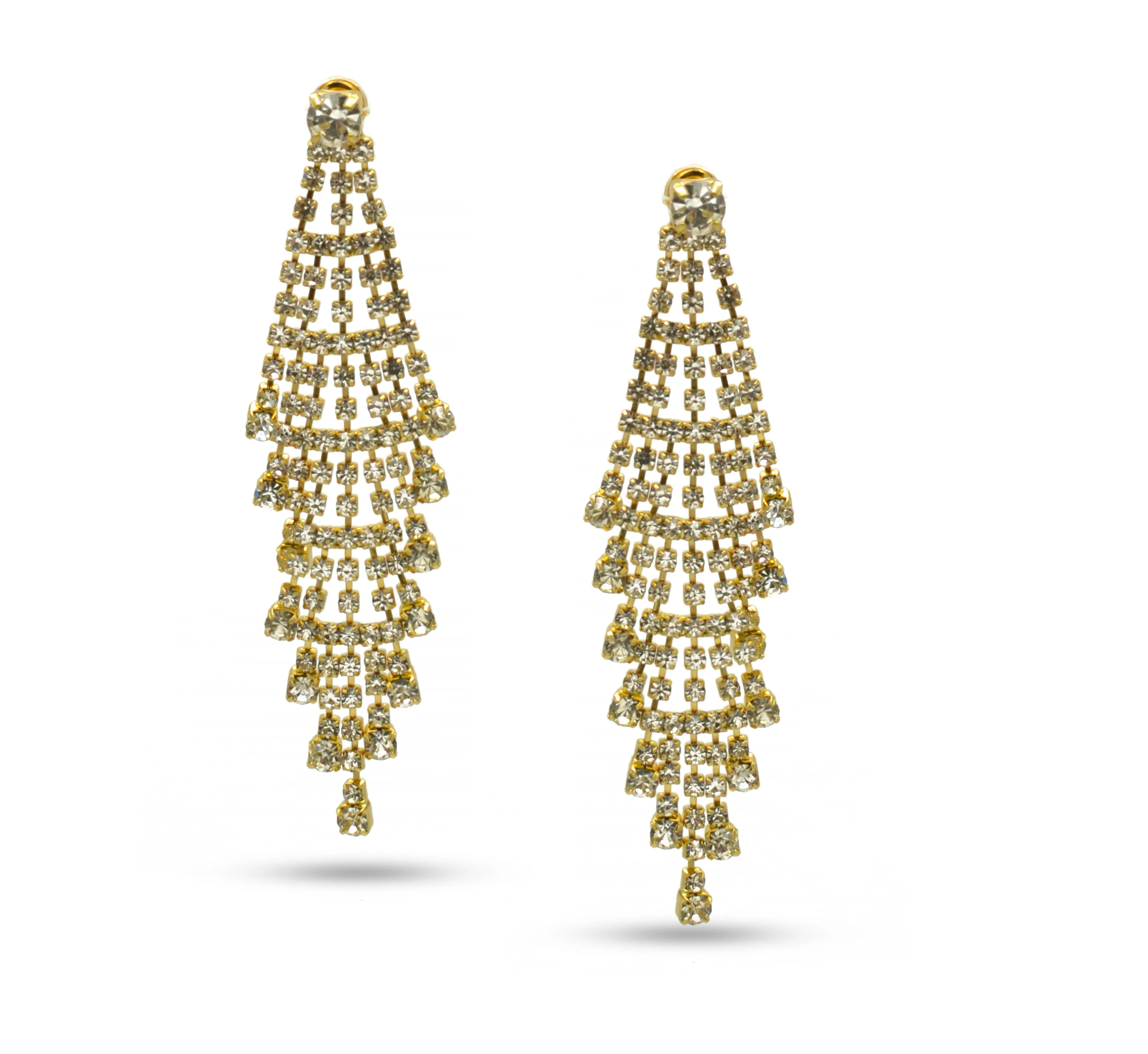 GOLD RHINESTONE CRYSTAL CHANDELIER EARRINGS #SQ6043G (GE16)