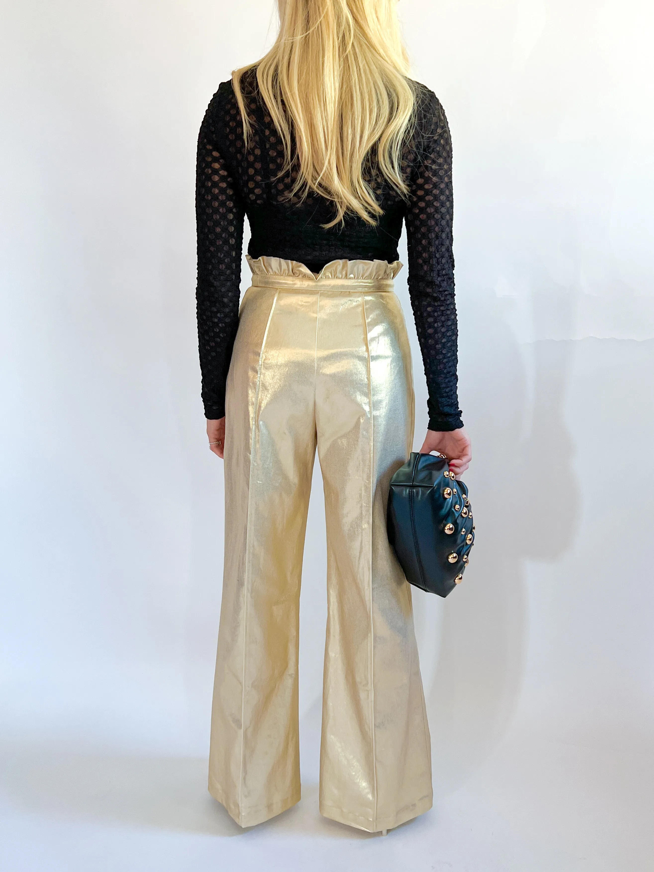 Gold Ruffle Flare Pants