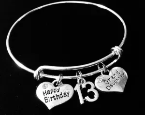 Grand Daughter Happy Birthday 13th Expandable Charm Bracelet Adjustable Bangle Trendy Gift