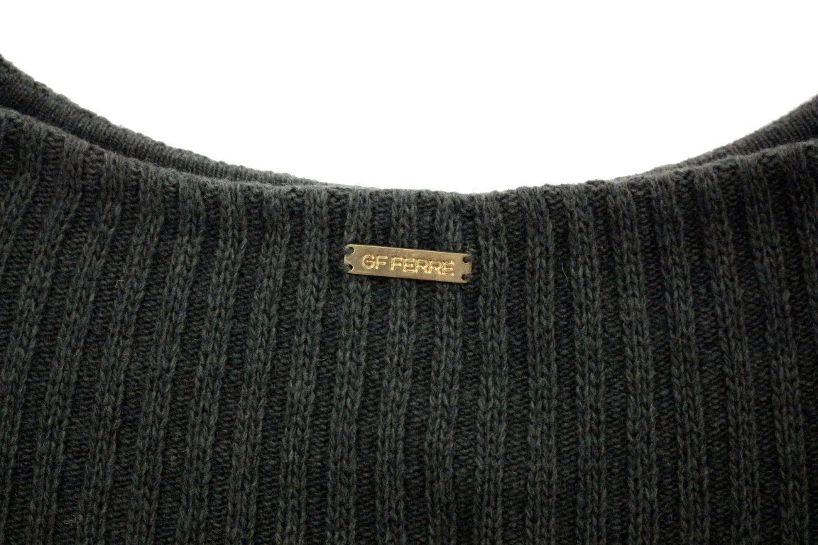 Gray Knitted Wool Blend Pullover Sweater