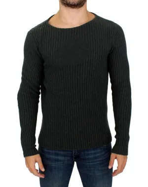 Gray Knitted Wool Blend Pullover Sweater