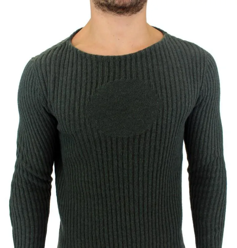 Gray Knitted Wool Blend Pullover Sweater