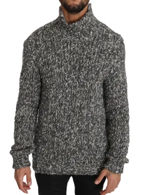 Gray Knitted Wool Turtleneck Pullover Sweater