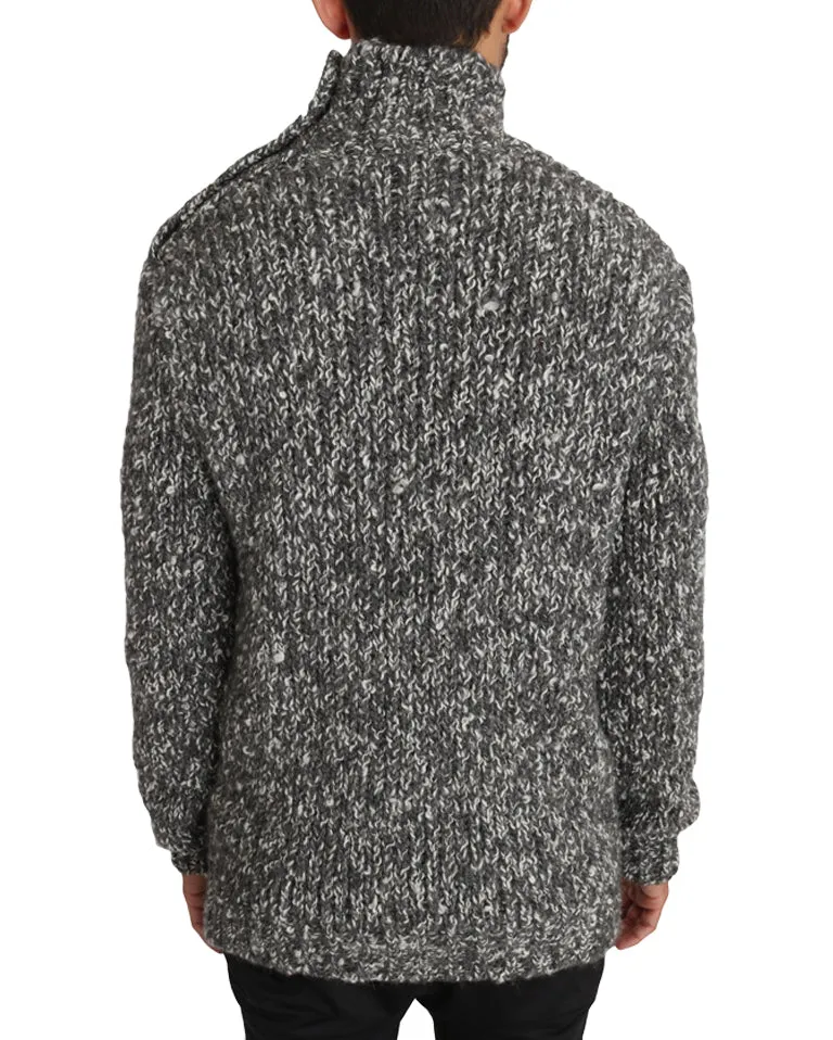 Gray Knitted Wool Turtleneck Pullover Sweater