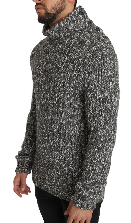 Gray Knitted Wool Turtleneck Pullover Sweater