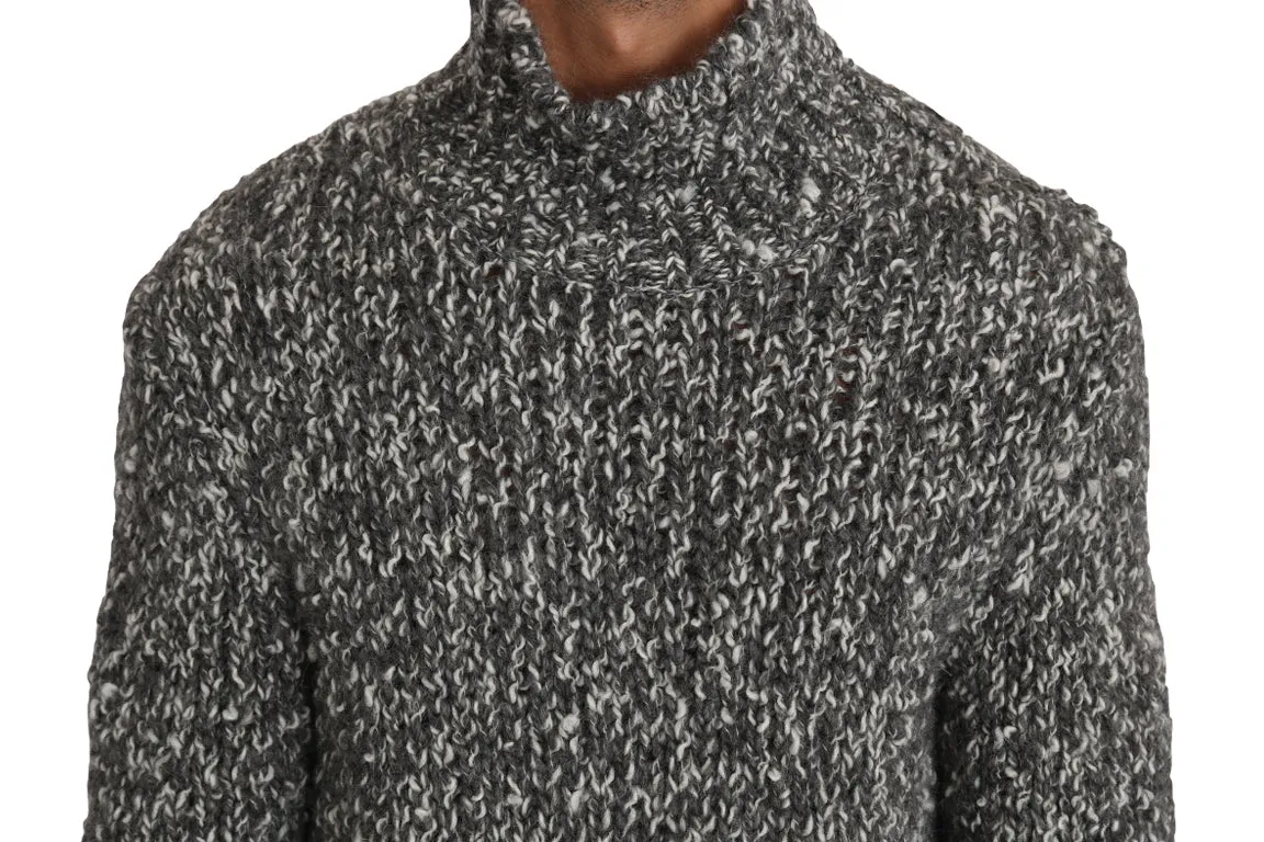 Gray Knitted Wool Turtleneck Pullover Sweater