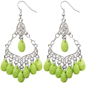 Green Beaded Chandelier Dangle Earrings