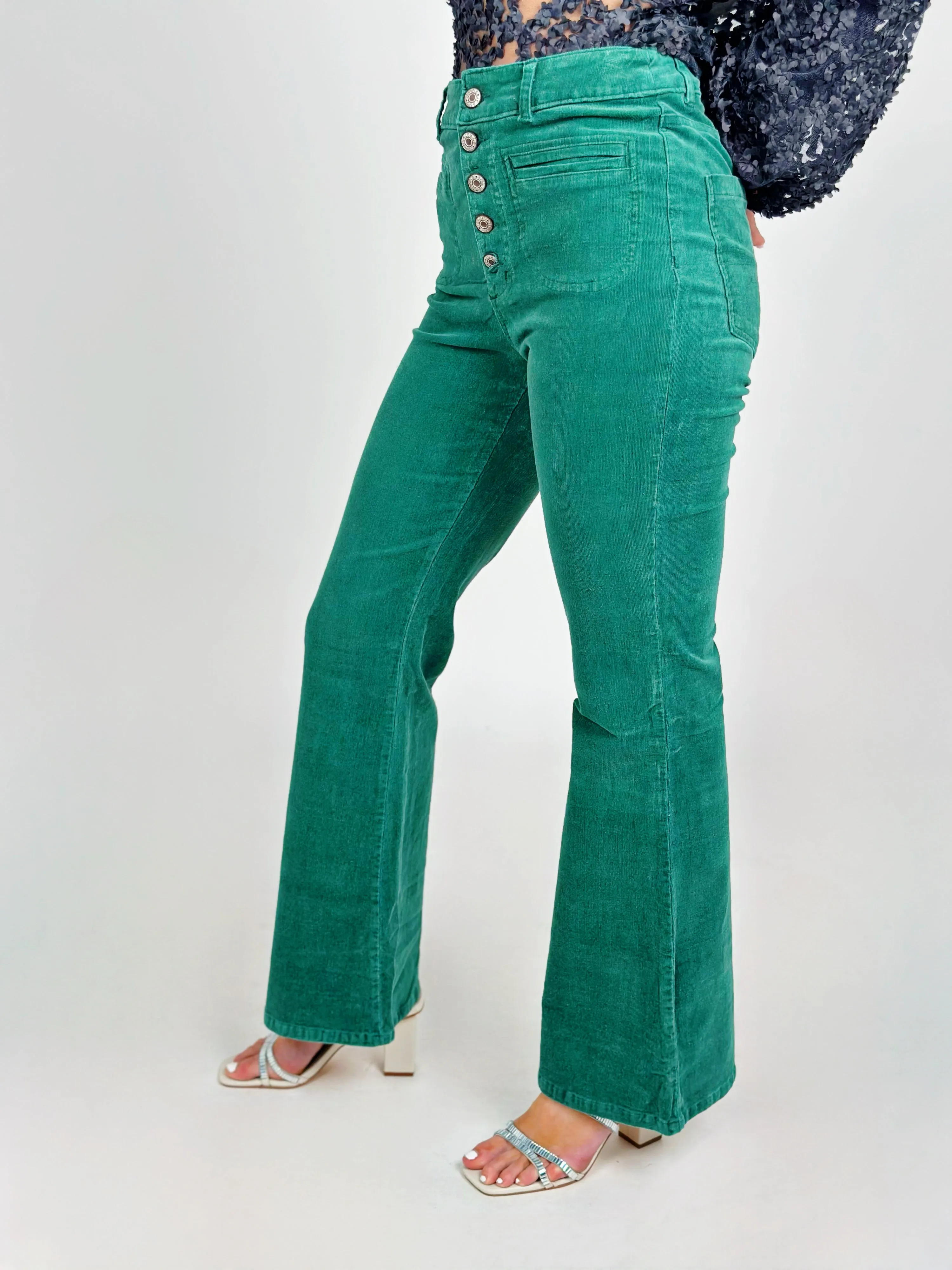 Green High Waist Corduroy Pants