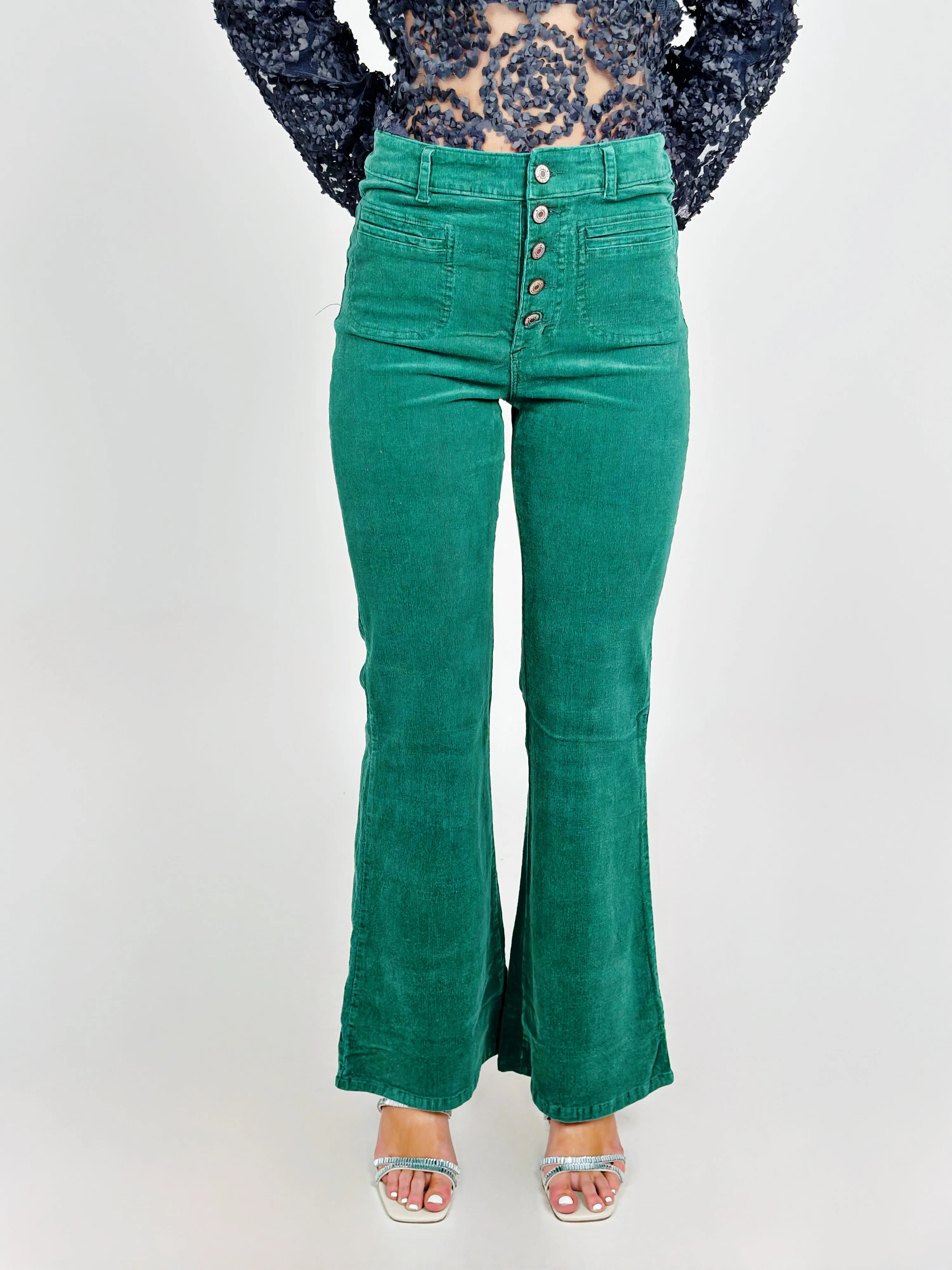 Green High Waist Corduroy Pants