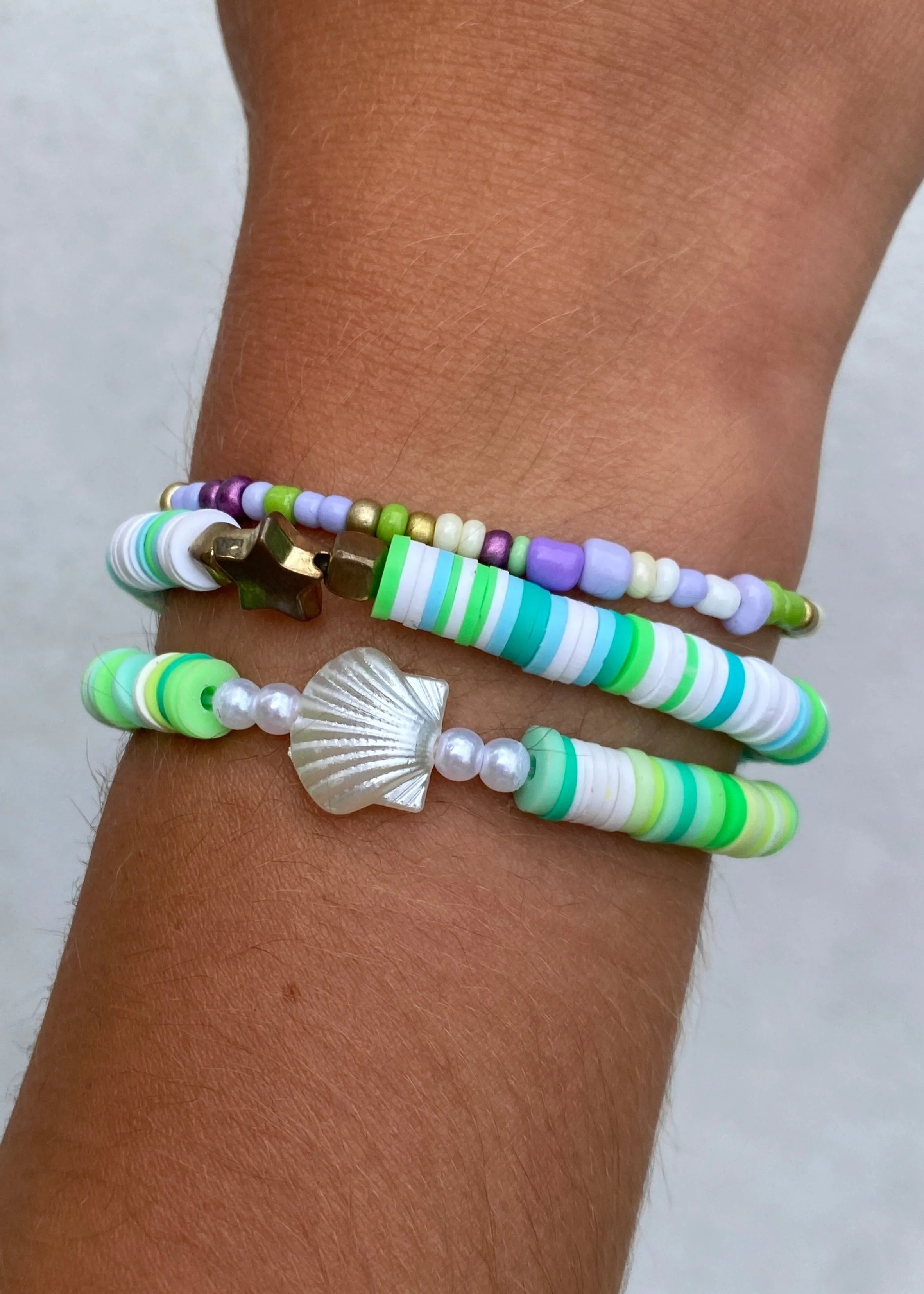 Green Shell Mix Beaded Bracelets