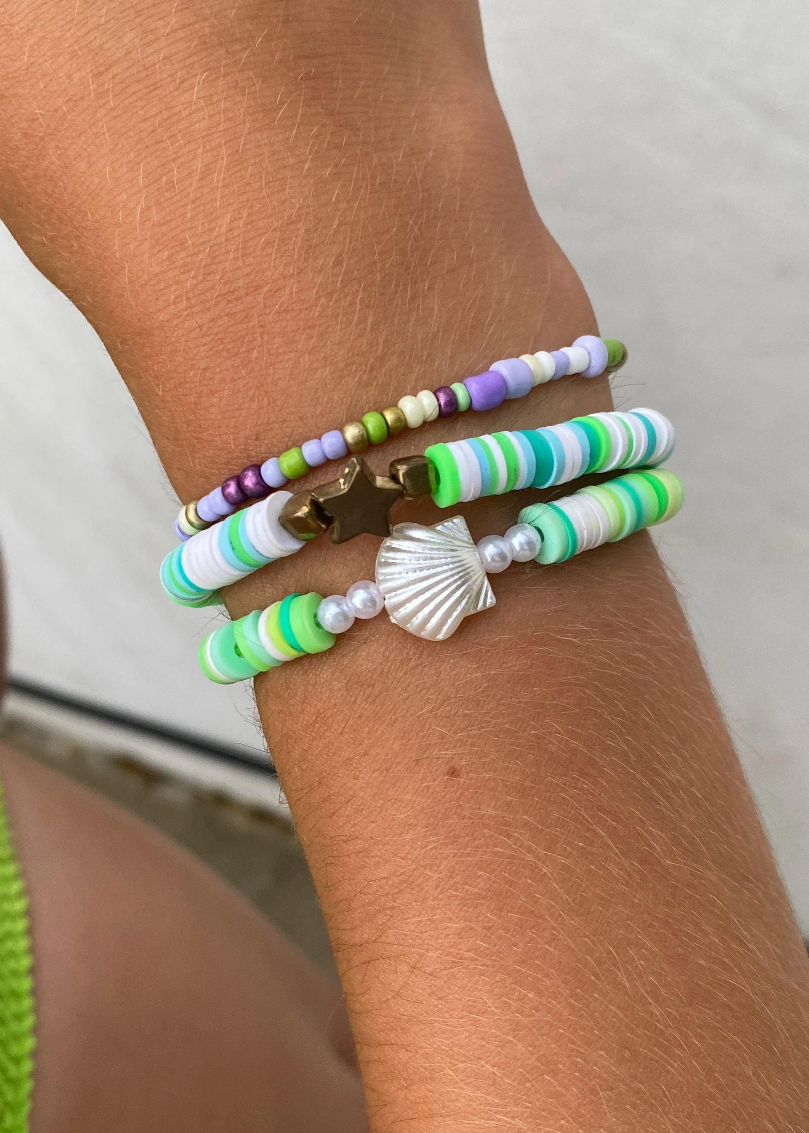 Green Shell Mix Beaded Bracelets