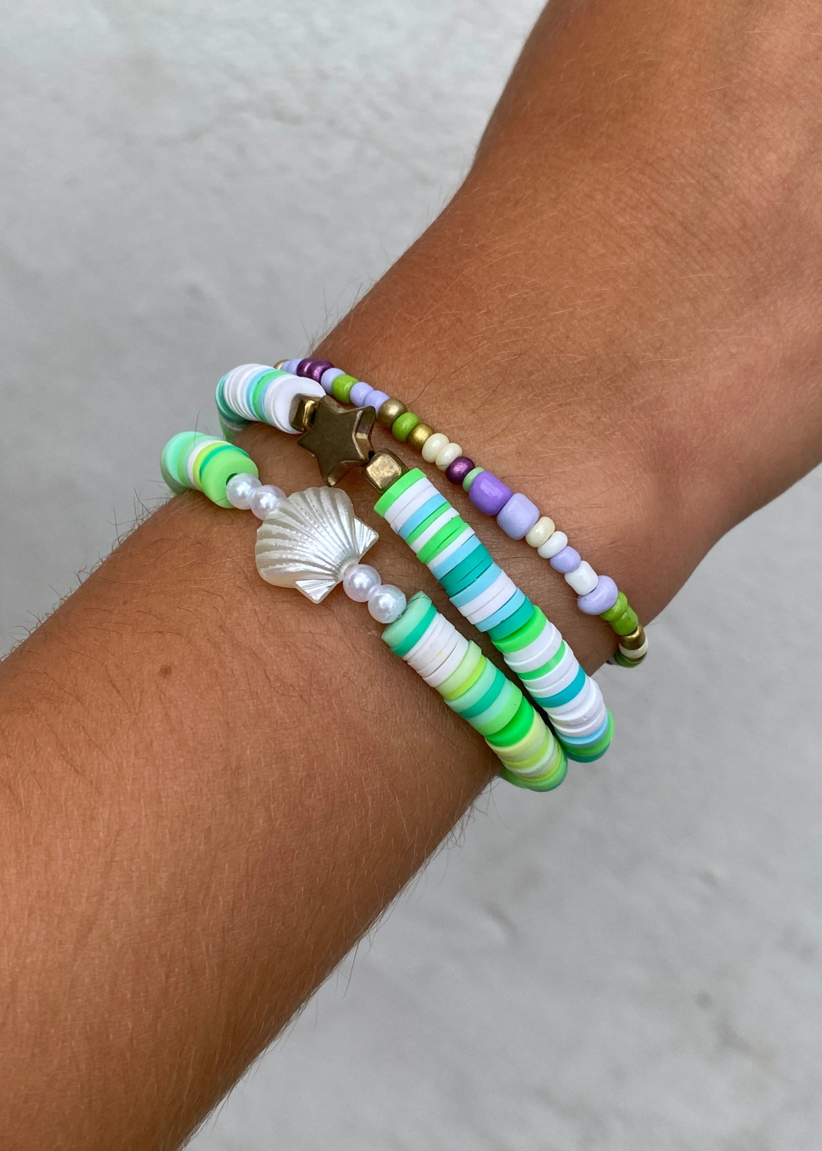 Green Shell Mix Beaded Bracelets