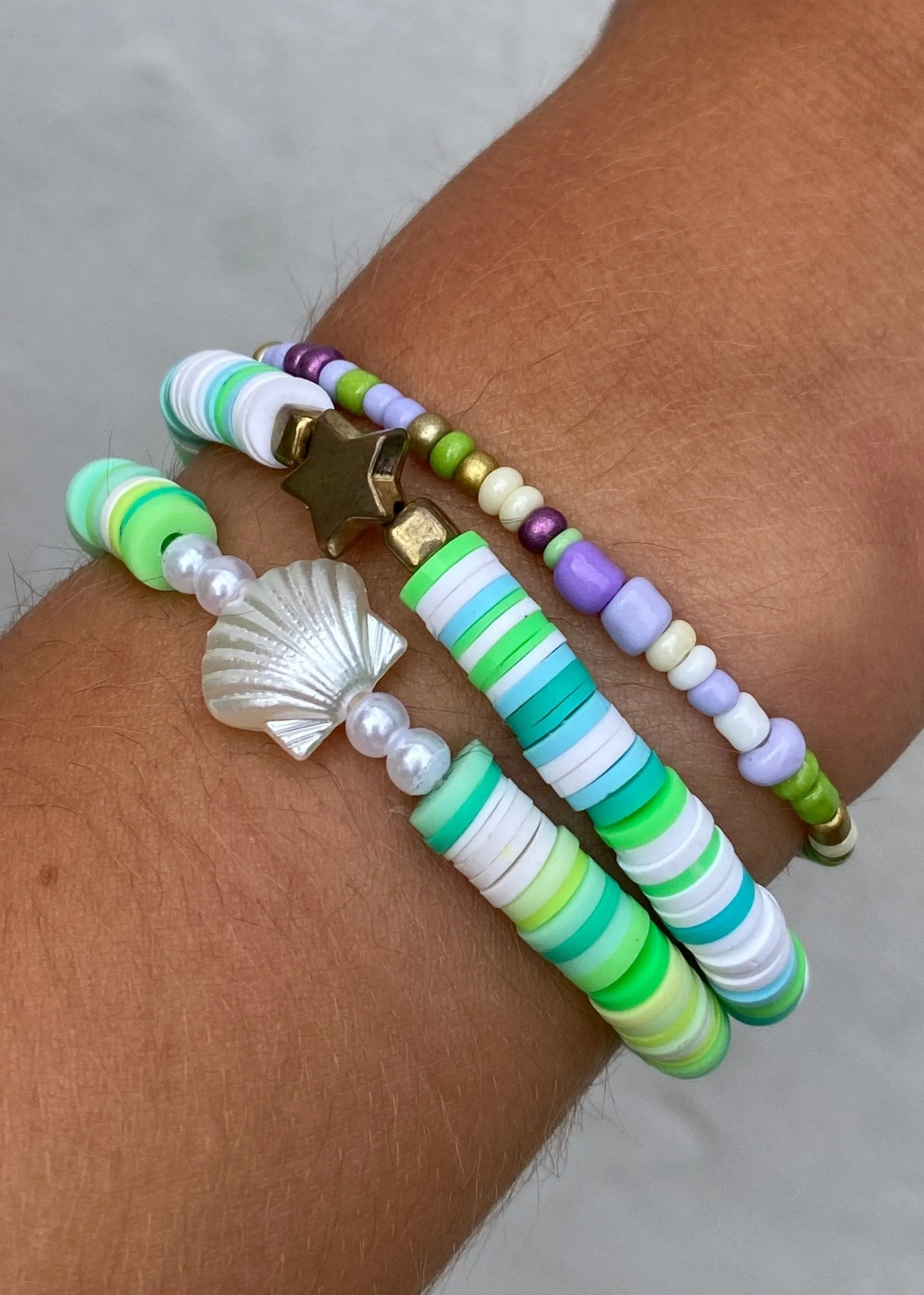 Green Shell Mix Beaded Bracelets