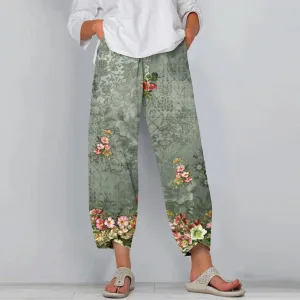 Grüne Blumenmuster Hosen - Sophie