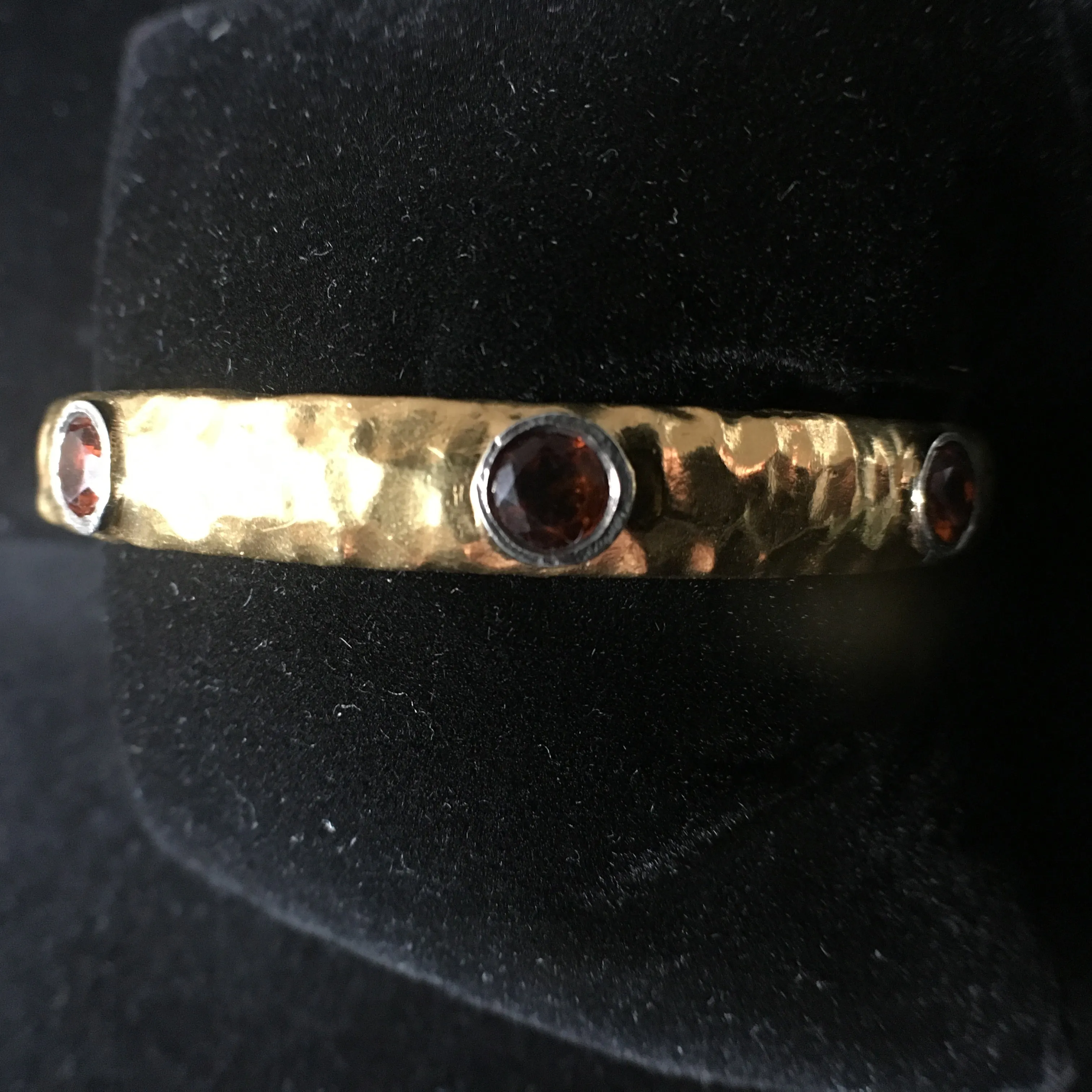 Hammered Gold Bracelet with Garnet Hue Citrine & Silver Bangle - 24K