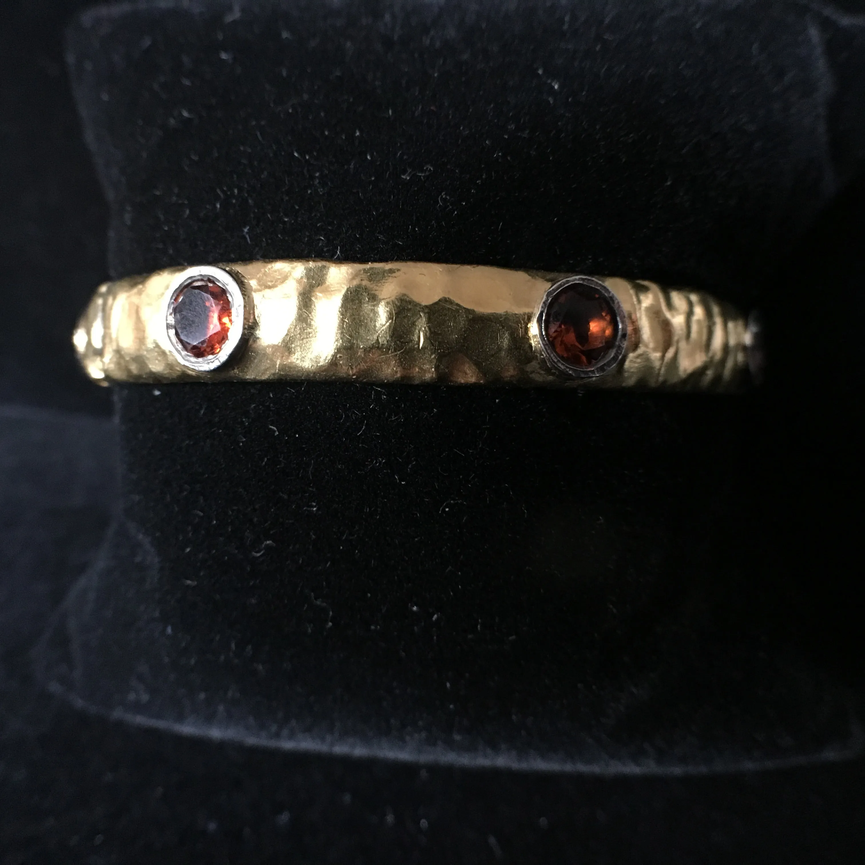 Hammered Gold Bracelet with Garnet Hue Citrine & Silver Bangle - 24K