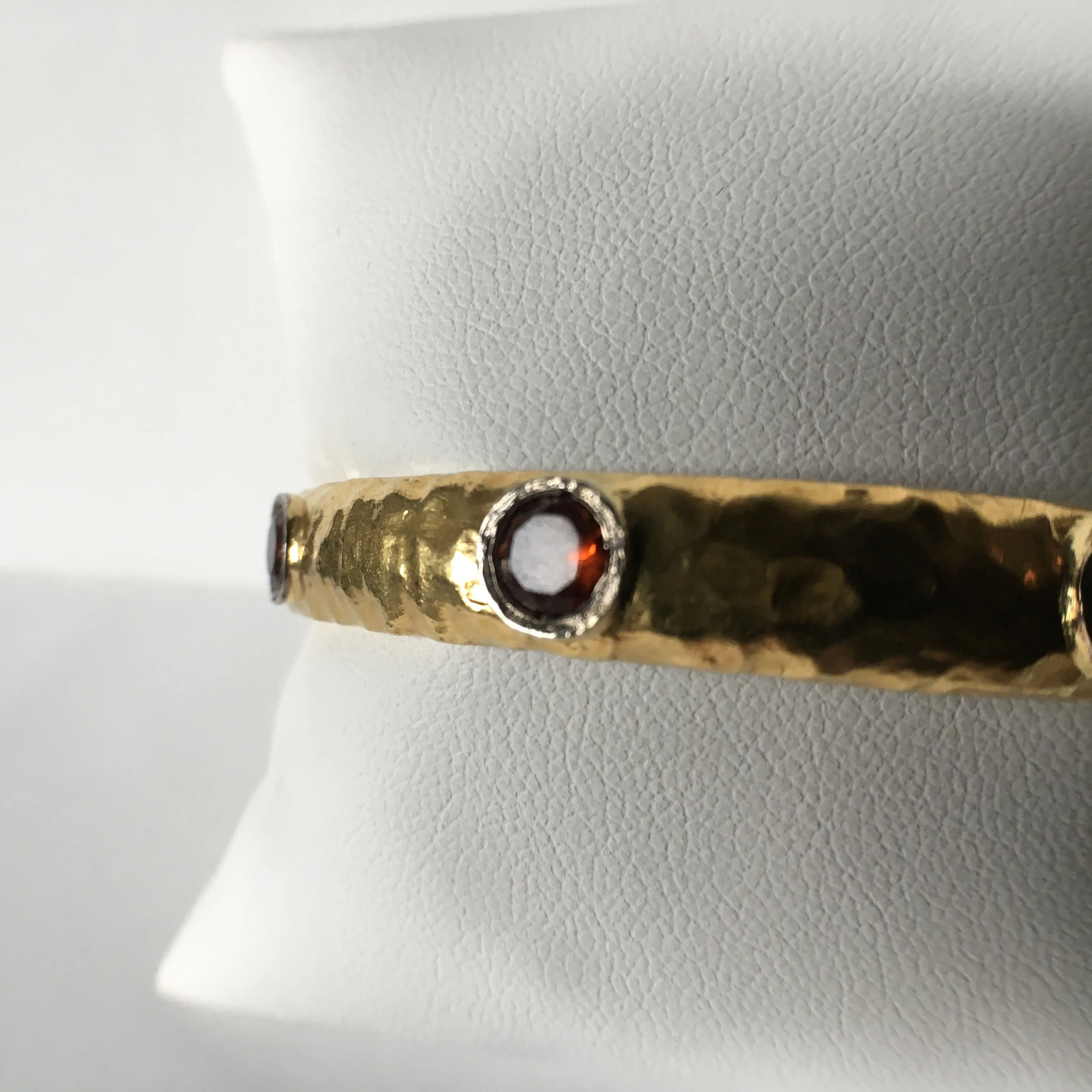 Hammered Gold Bracelet with Garnet Hue Citrine & Silver Bangle - 24K