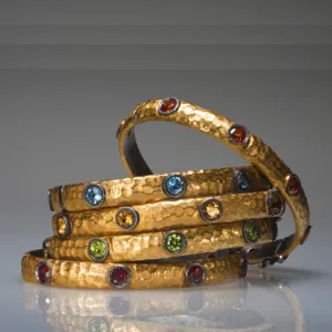 Hammered Gold Bracelet with Garnet Hue Citrine & Silver Bangle - 24K