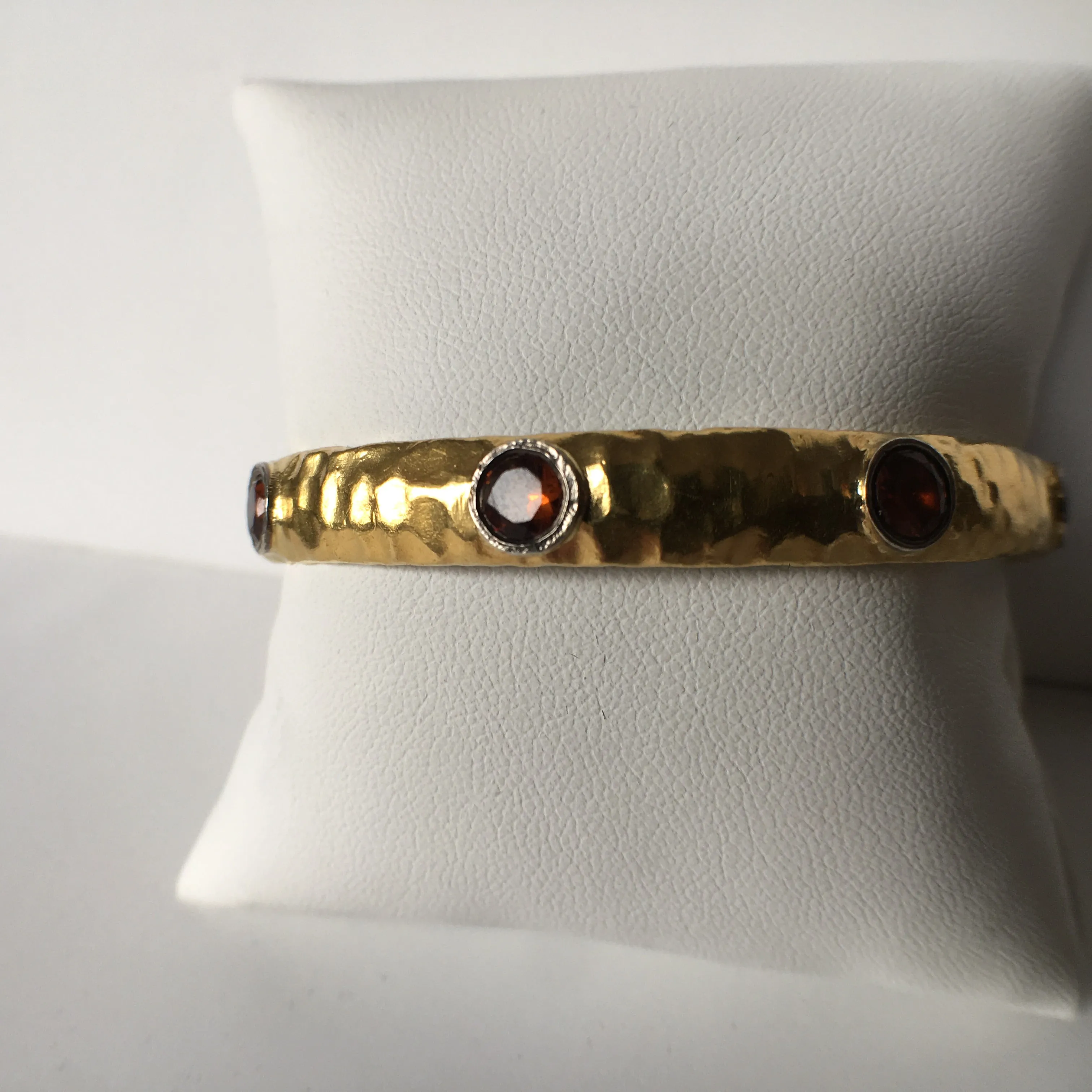 Hammered Gold Bracelet with Garnet Hue Citrine & Silver Bangle - 24K