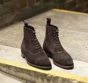 Handmade Coffee Brown Suede Ankle Boots for Men