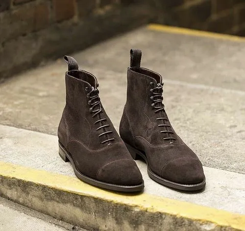 Handmade Coffee Brown Suede Ankle Boots for Men