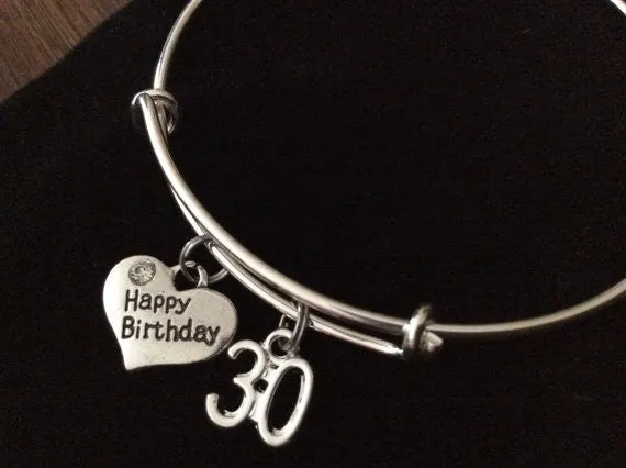 Happy 30th Birthday Expandable Charm Bracelets Adjustable Bangle Trendy Gift (Other Numbers Available)