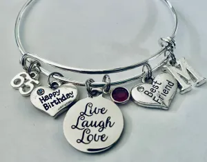 Happy 65th Birthday Best Friend Charm Bracelets Live Love Laugh Adjustable One Size Fits All
