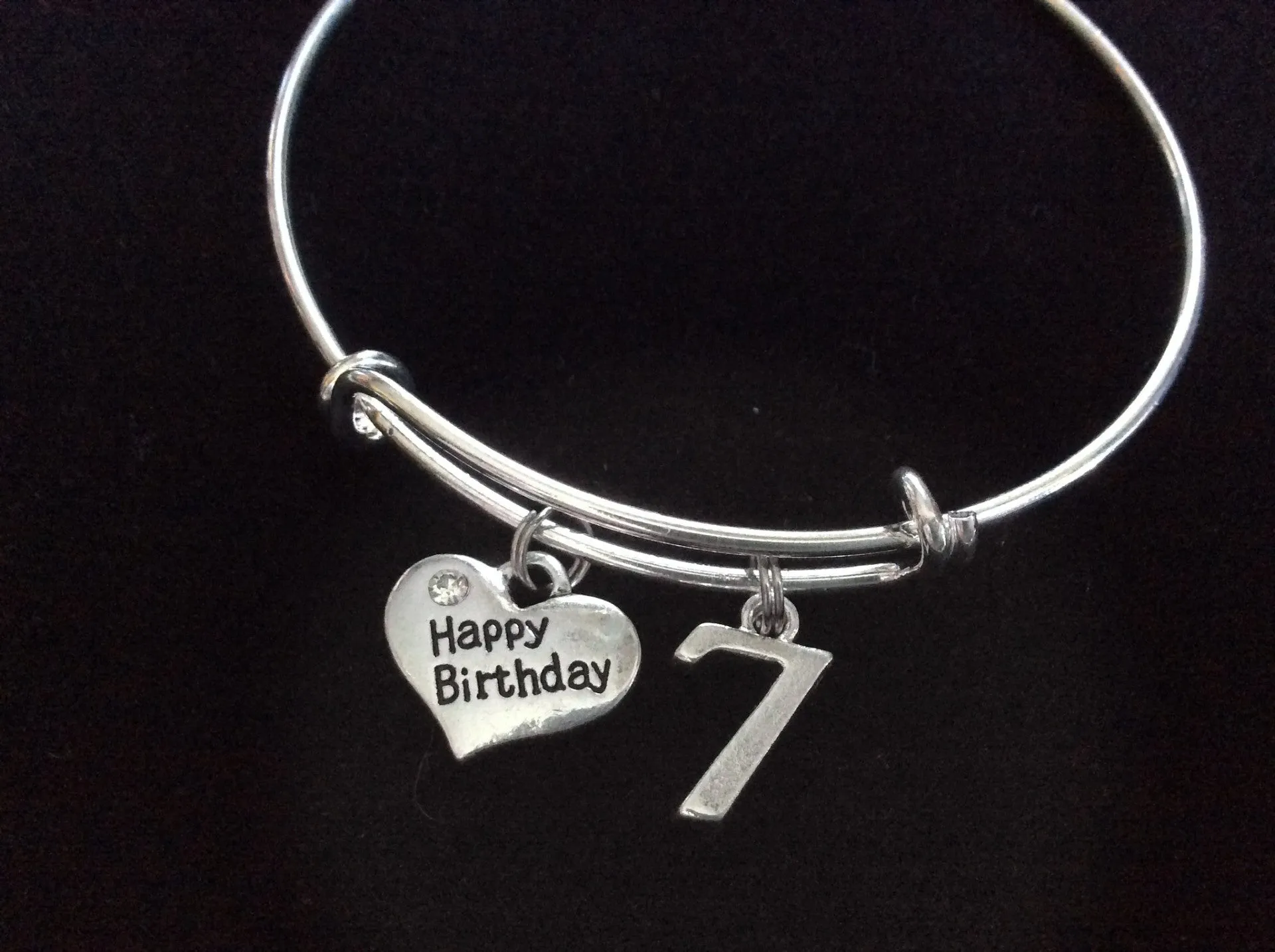 Happy 7th Birthday Expandable Charm Bracelet Adjustable Bangle Gift (Other Numbers Available