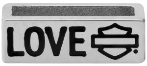 Harley-Davidson® Women's Stainless Steel Love Script w/ Bar & Shield Outline Rally Charm