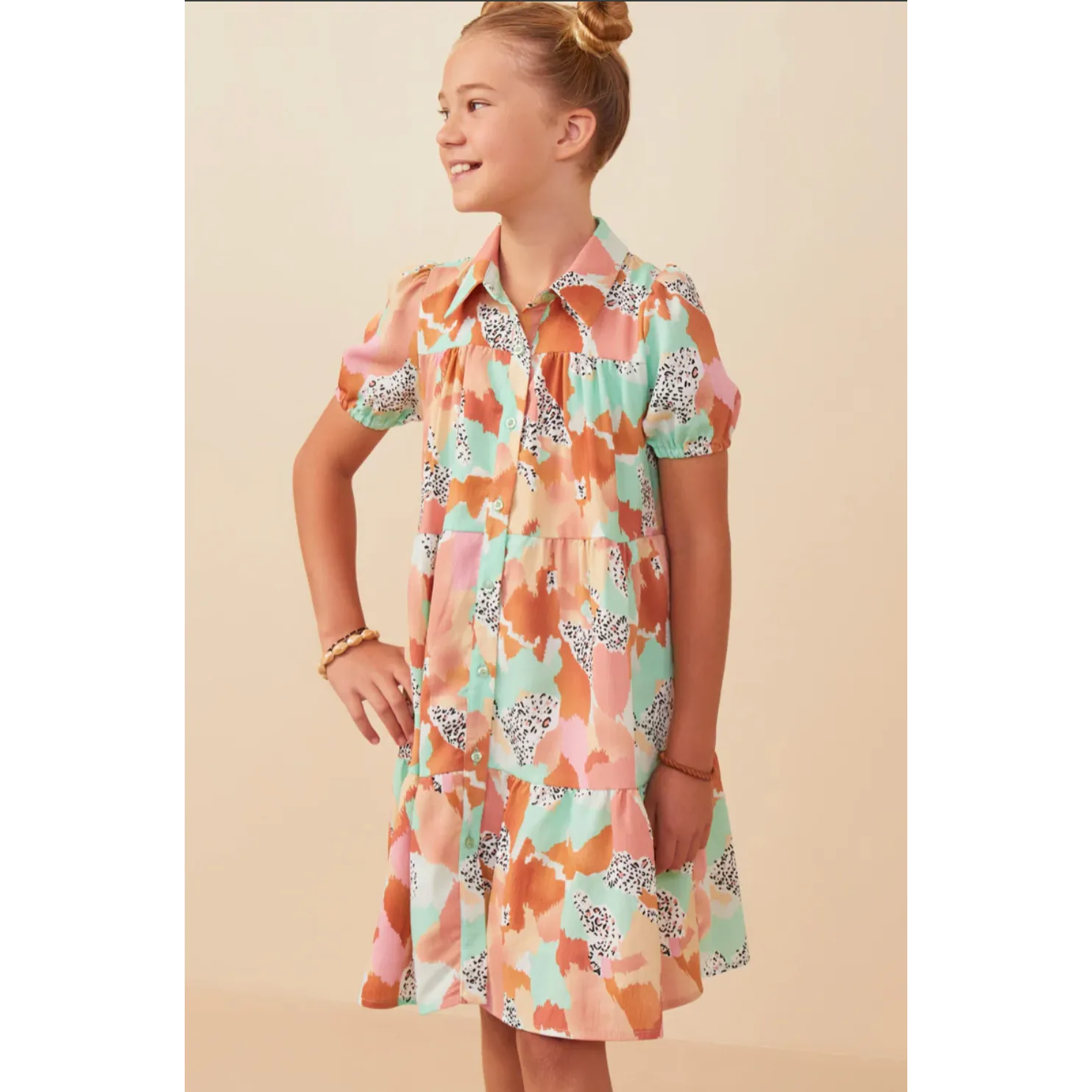 Hayden Girls Abstract Leopard Print Button Up Shirt Dress