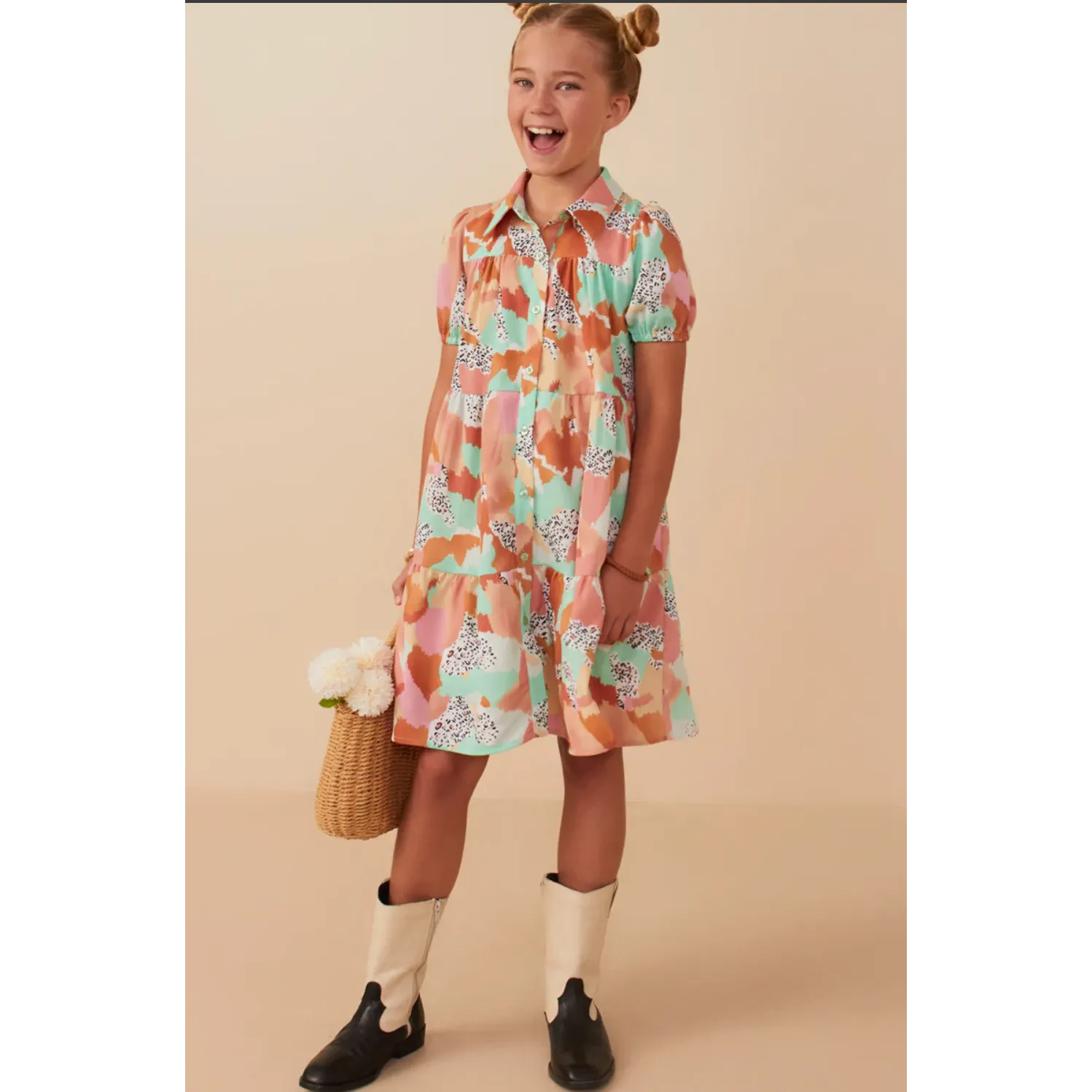 Hayden Girls Abstract Leopard Print Button Up Shirt Dress