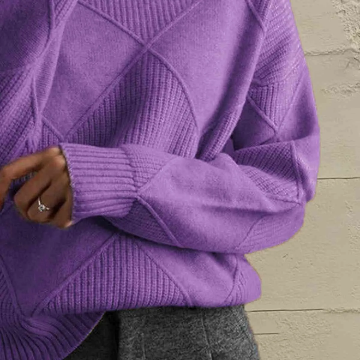 Hazel Blues® |  Geometric Turtleneck Long Sleeve Sweater
