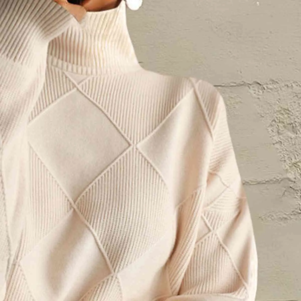 Hazel Blues® |  Geometric Turtleneck Long Sleeve Sweater