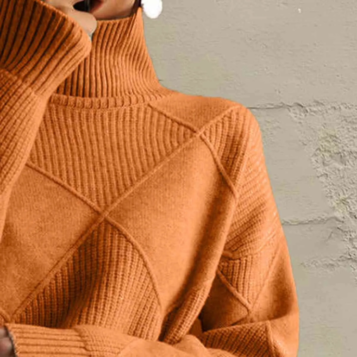 Hazel Blues® |  Geometric Turtleneck Long Sleeve Sweater