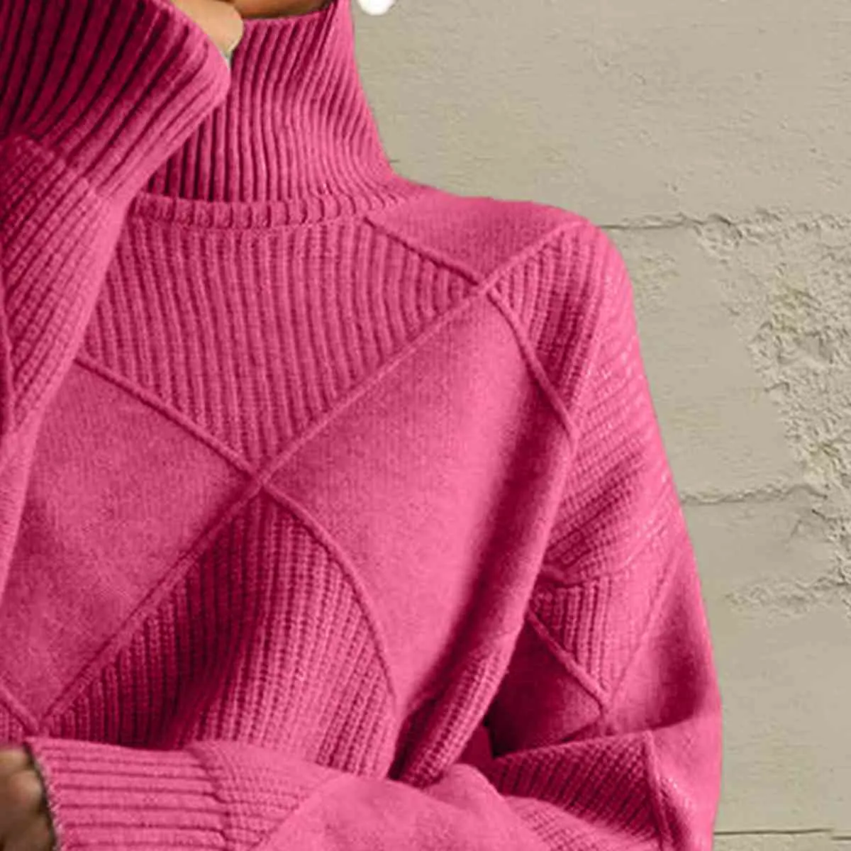 Hazel Blues® |  Geometric Turtleneck Long Sleeve Sweater