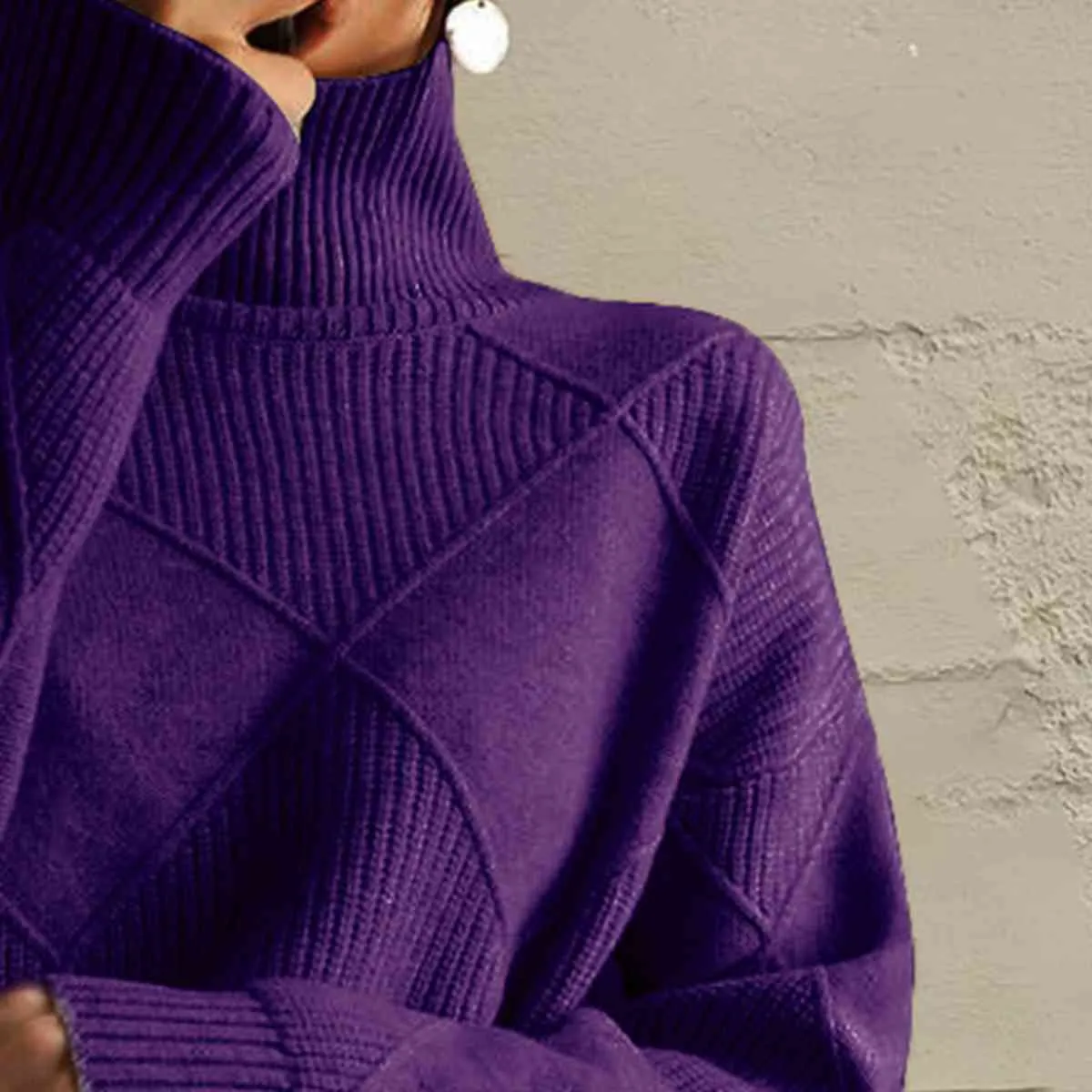 Hazel Blues® |  Geometric Turtleneck Long Sleeve Sweater