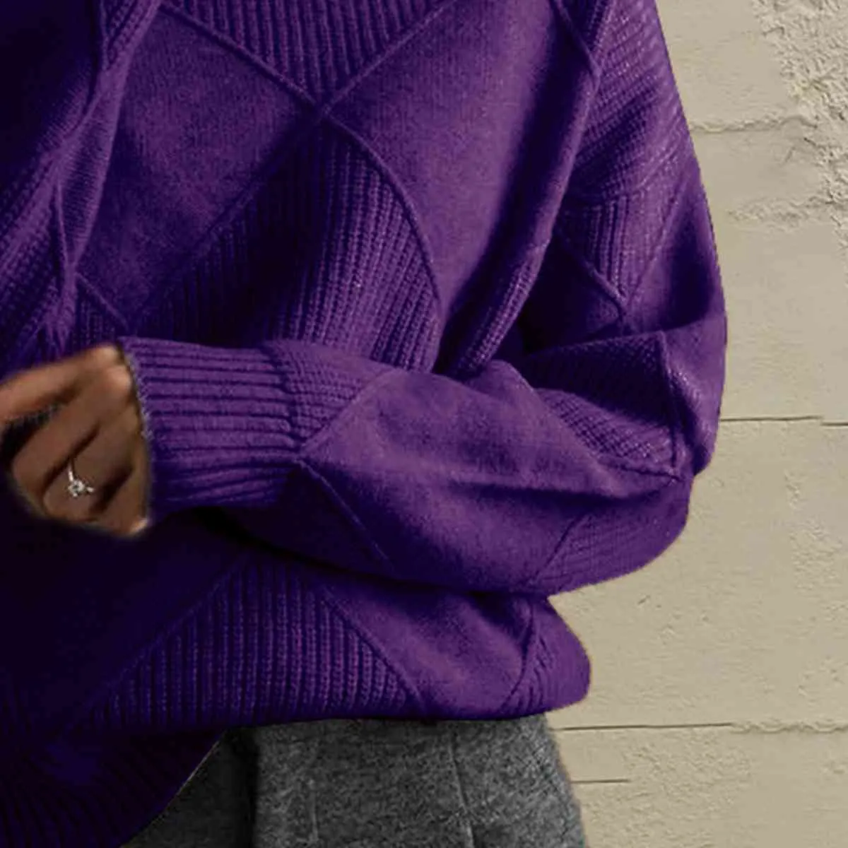 Hazel Blues® |  Geometric Turtleneck Long Sleeve Sweater