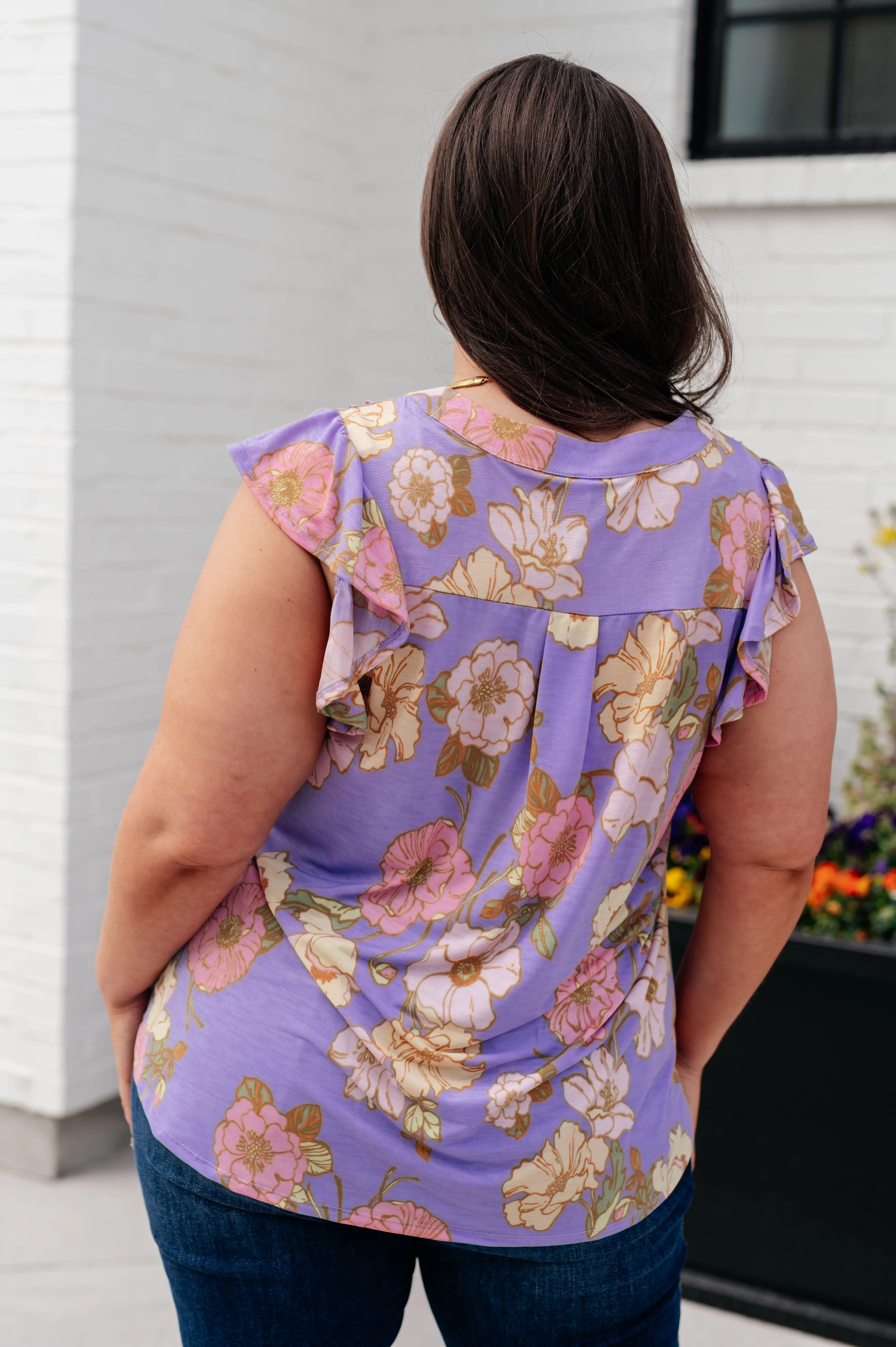 Hazel Blues® |  Lizzy Flutter Sleeve Top in Lavender French Floral
